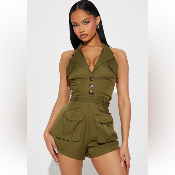 FASHIONNOVA WITHOUT ME ROMPER - HUNTER - Picture 3 of 4